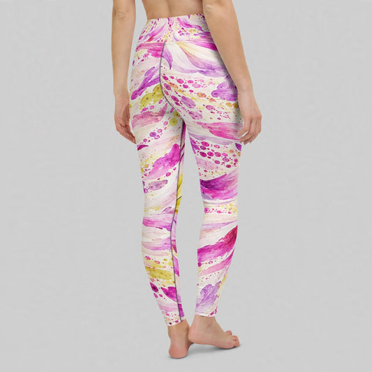 Bold Accent Dahlia print leggings, studio shot highlighting the soft fade of the floral pattern
