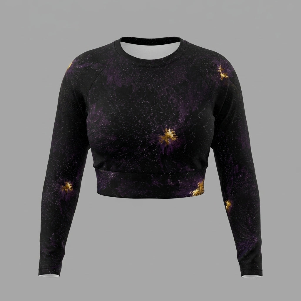 Black floral-print activewear crop top