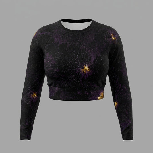Black floral-print activewear crop top
