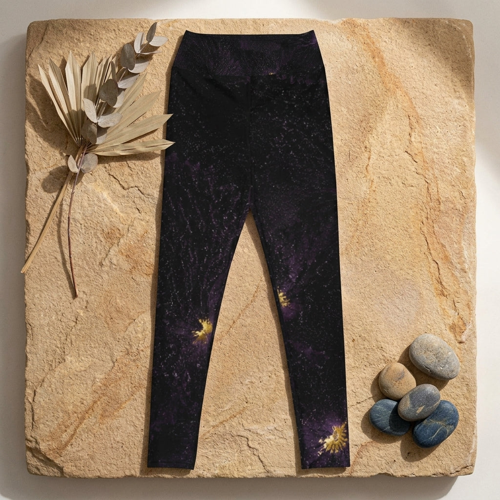 Black floral-print activewear leggings