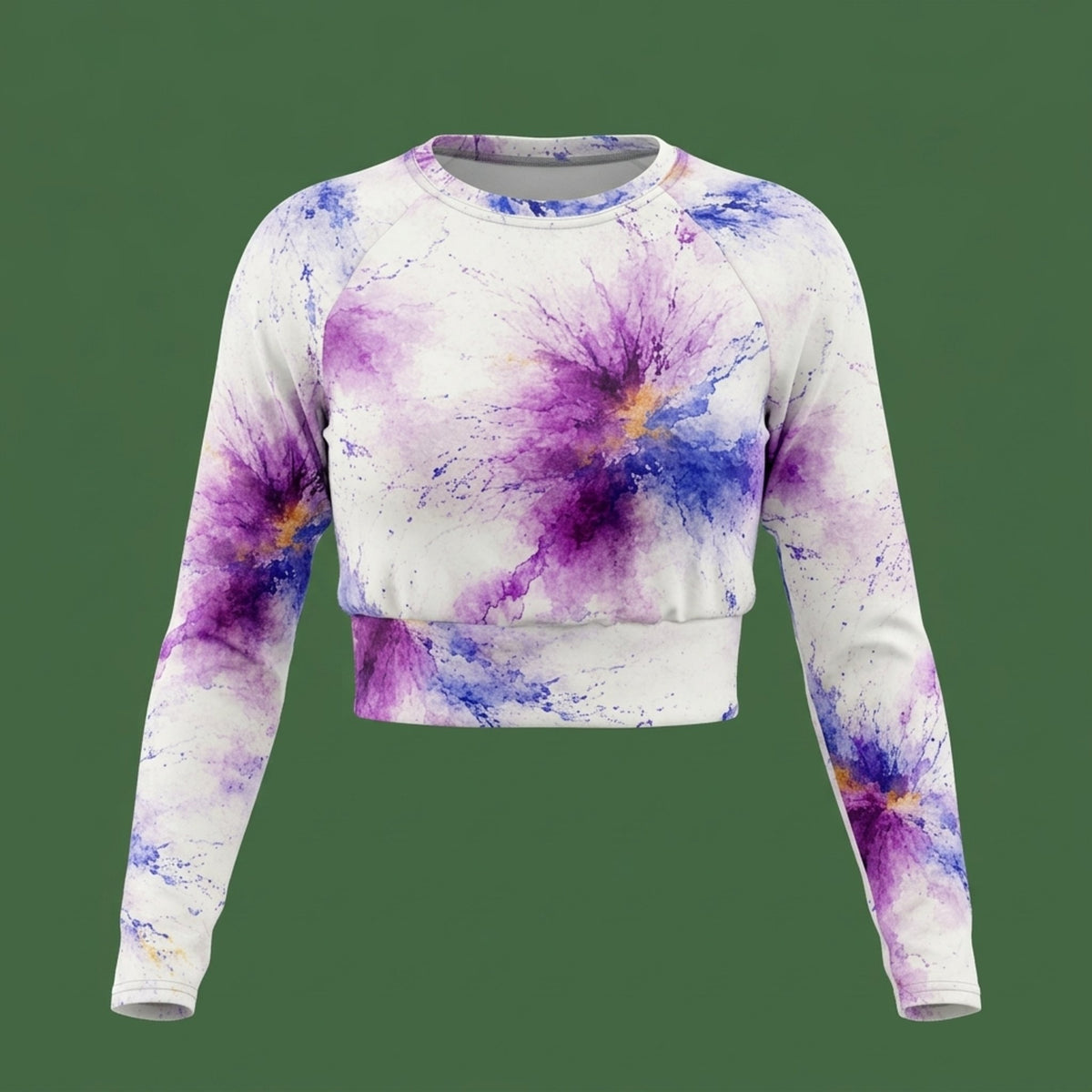 Sorbet Pink Halo Viola Long Sleeve Crop Top – abstract print from the real flower, image 7
