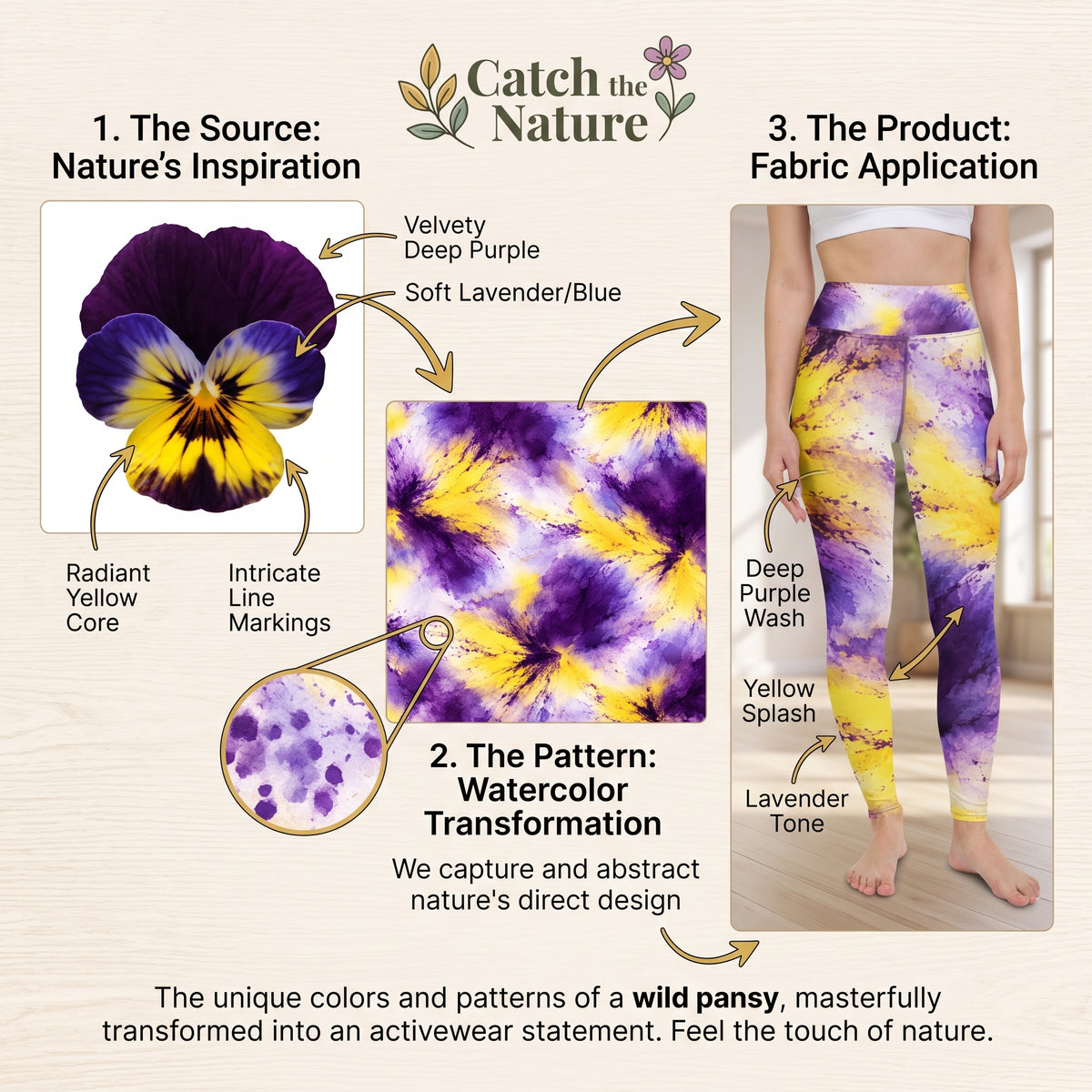 Sorbet Midnight Glow Viola Leggings – abstract print from the real flower, image 4