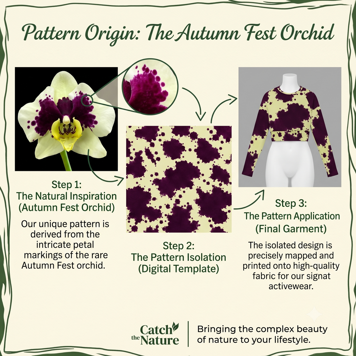 Autumn Fest Orchid Long Sleeve Crop Top – abstract print from the real flower, image 4