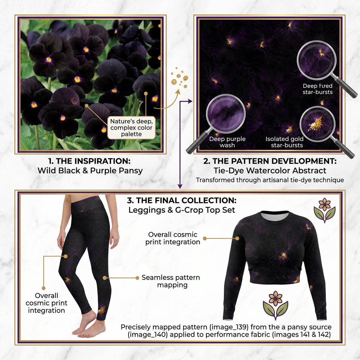Model wearing the Sorbet Black Delight Viola set – yoga leggings and long sleeve crop top