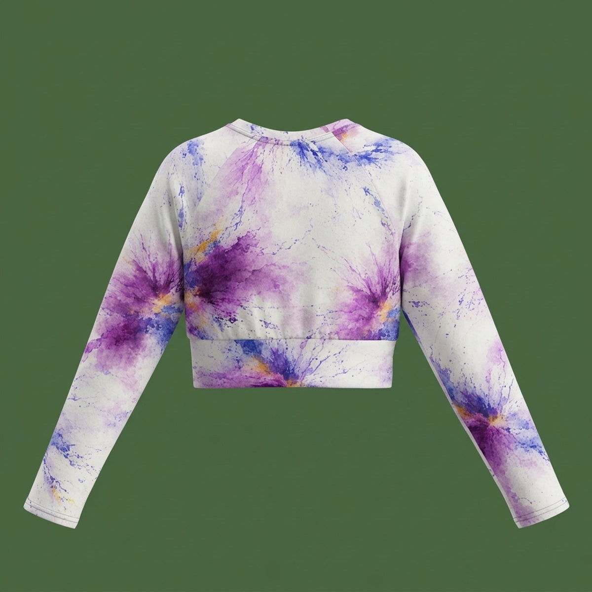 Sorbet Pink Halo Viola Long Sleeve Crop Top – abstract print from the real flower, image 8