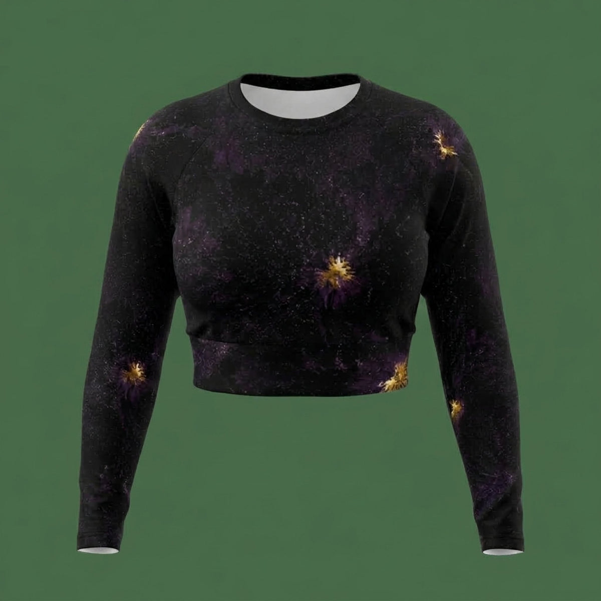 Sorbet Black Delight Viola Long Sleeve Crop Top – abstract print from the real flower, image 7
