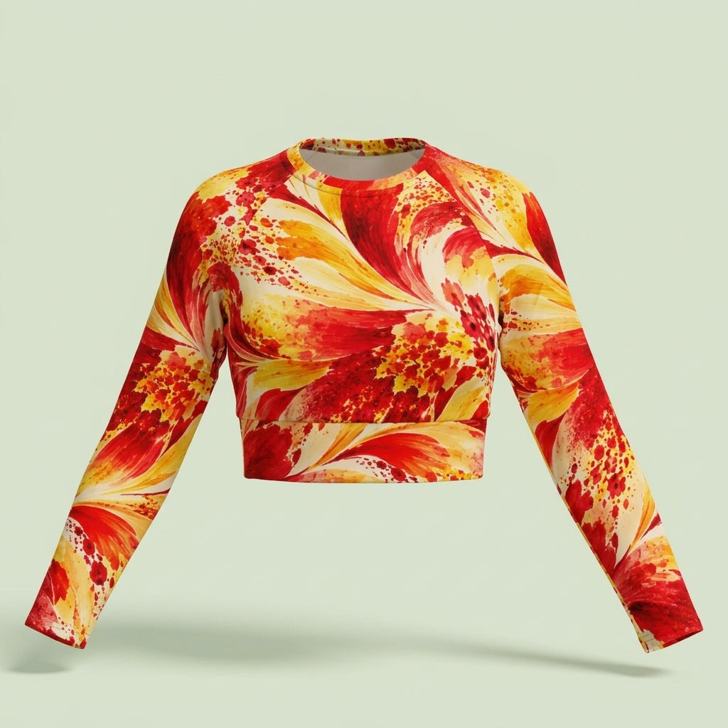 Octopus Sparkle Dahlia Long Sleeve Crop Top