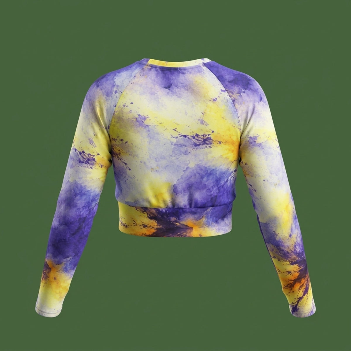 Penny Purple Picotee Viola Long Sleeve Crop Top – abstract print from the real flower, image 7