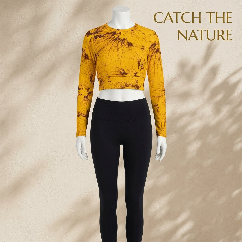 Crop top and leggings set in the Sorbet Honeybee print, displayed on a mannequin.