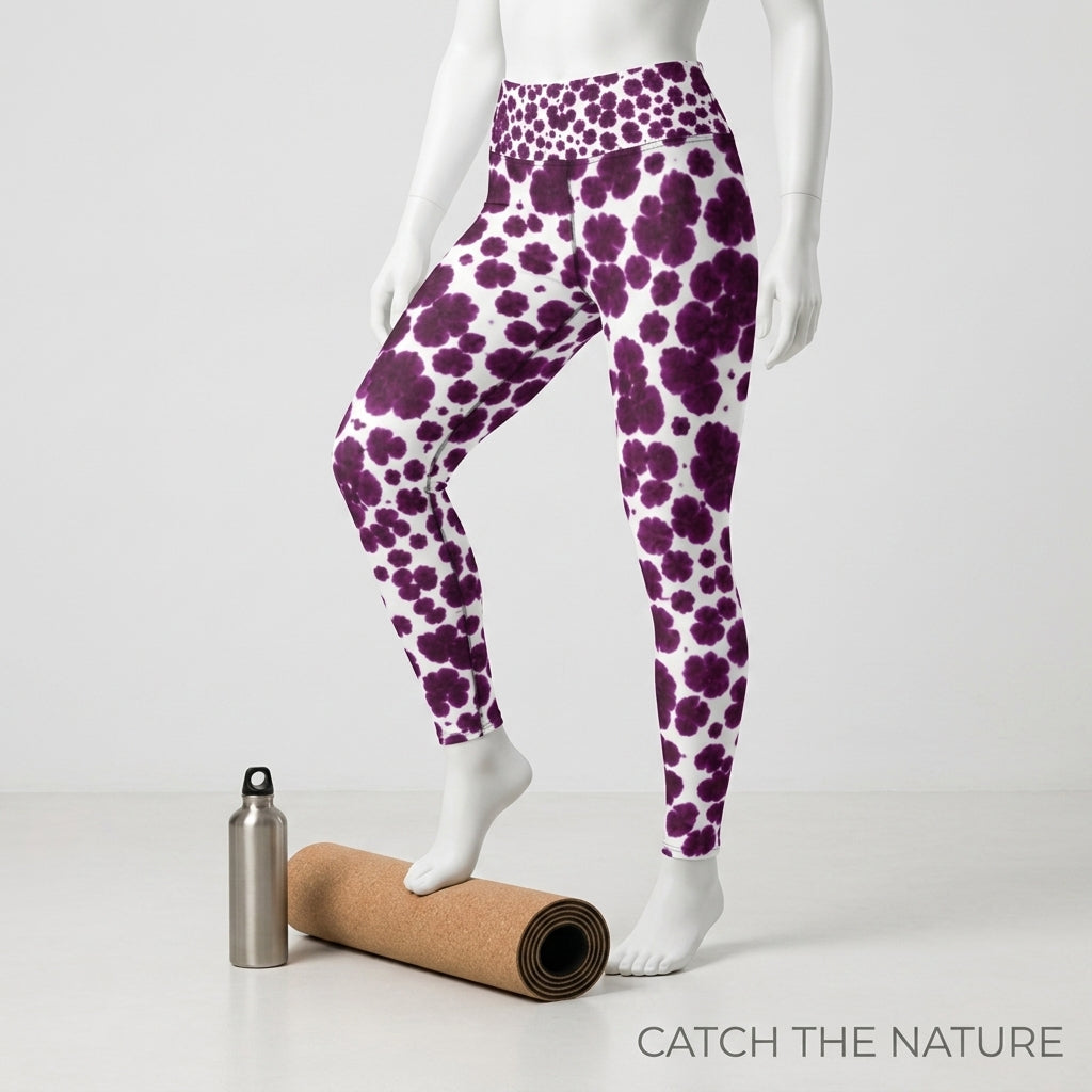 Leggings in the Lioulin Wild Cat Orchid (burgundy and cream) print, displayed on a mannequin.