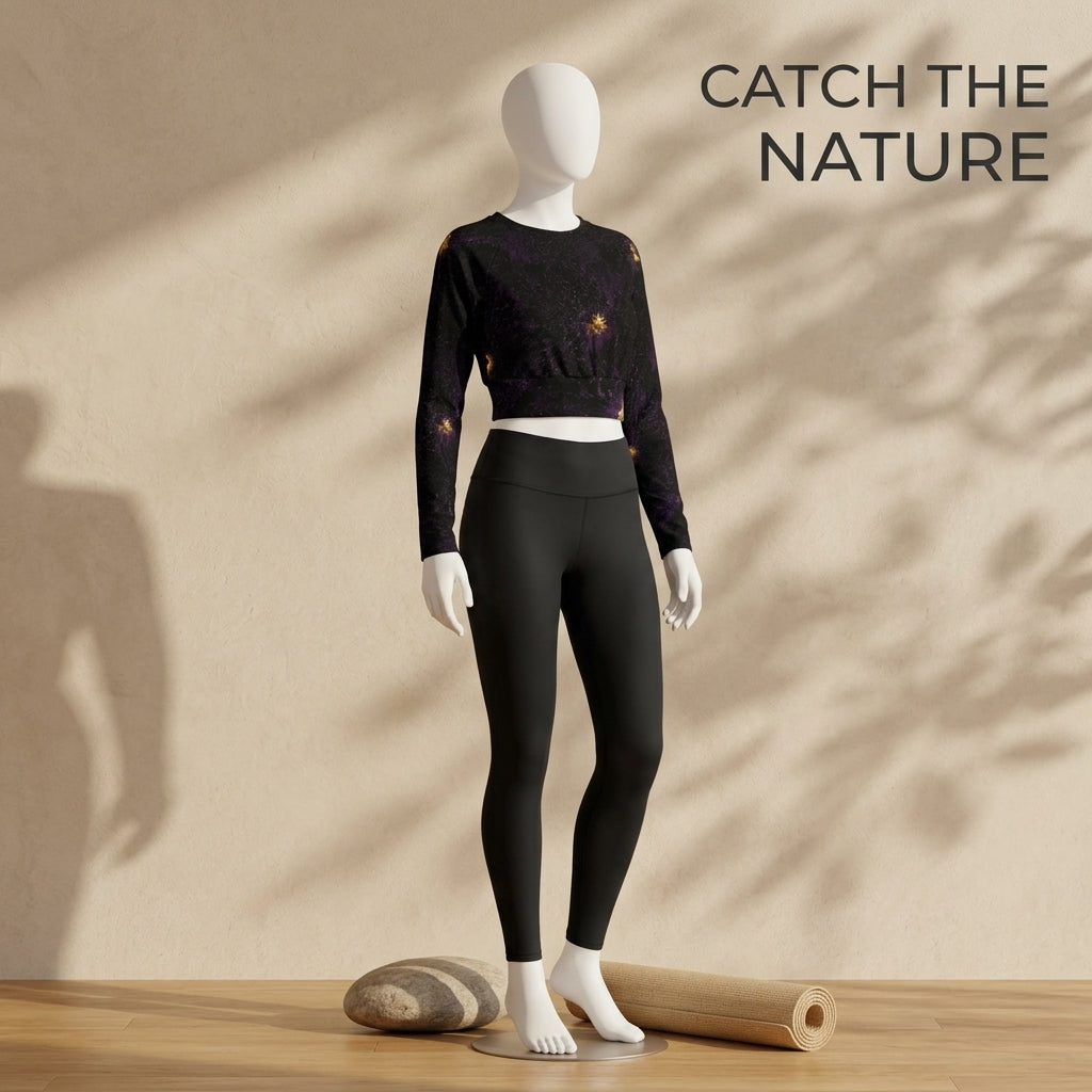 Mannequin wearing black floral-print crop top