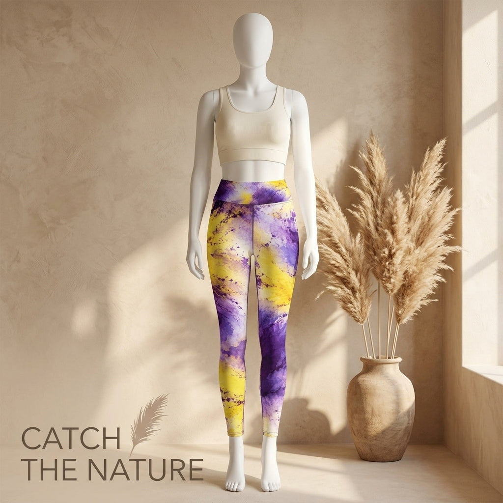 Sorbet Midnight Glow Viola print leggings shown on mannequin, detail view