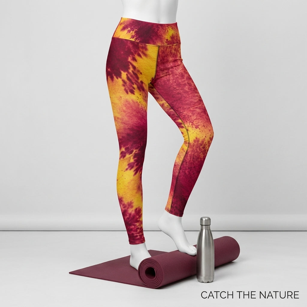 Leggings in the Xen Phoenix Orchid print, displayed on a mannequin.