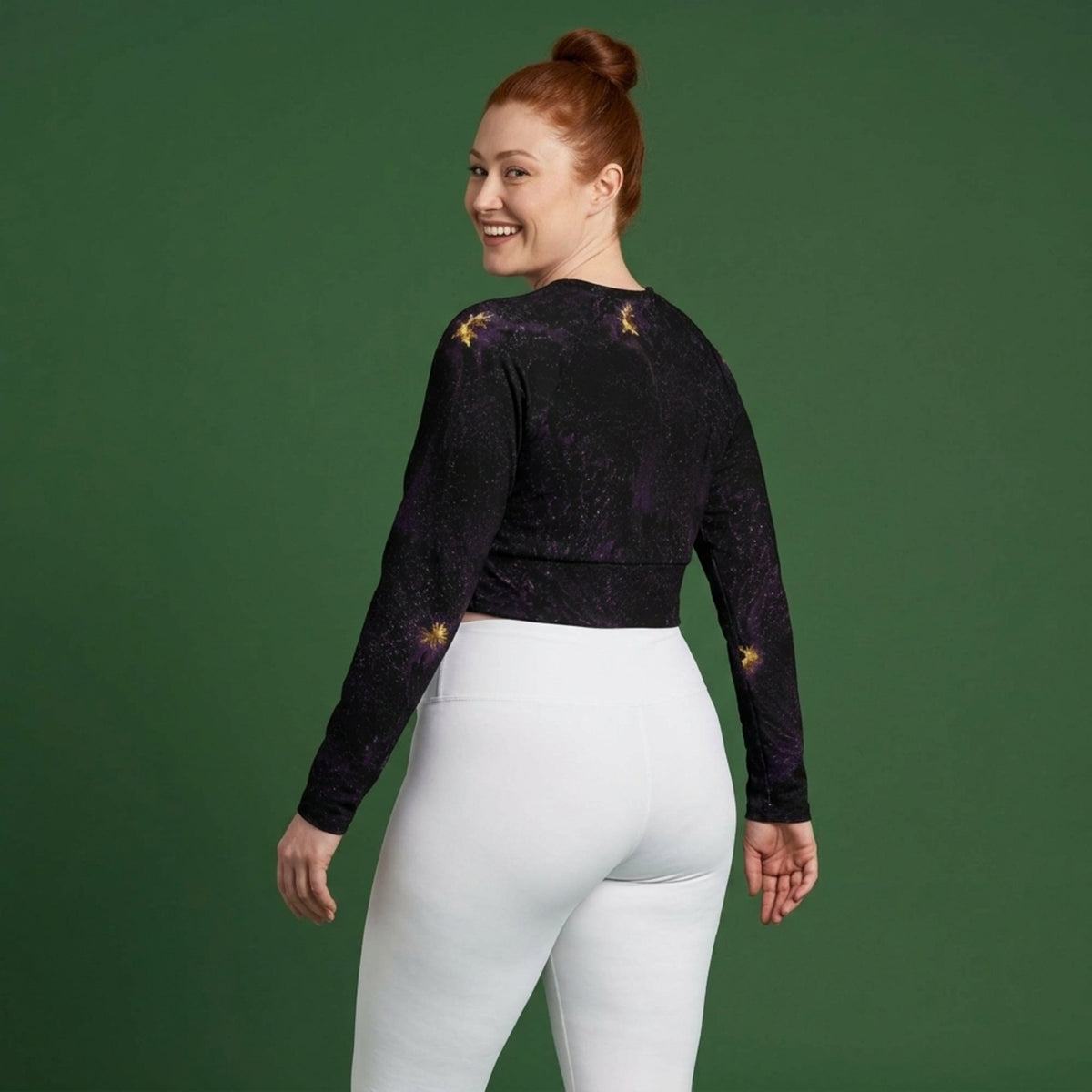 Sorbet Black Delight Viola Long Sleeve Crop Top – abstract print from the real flower, image 2