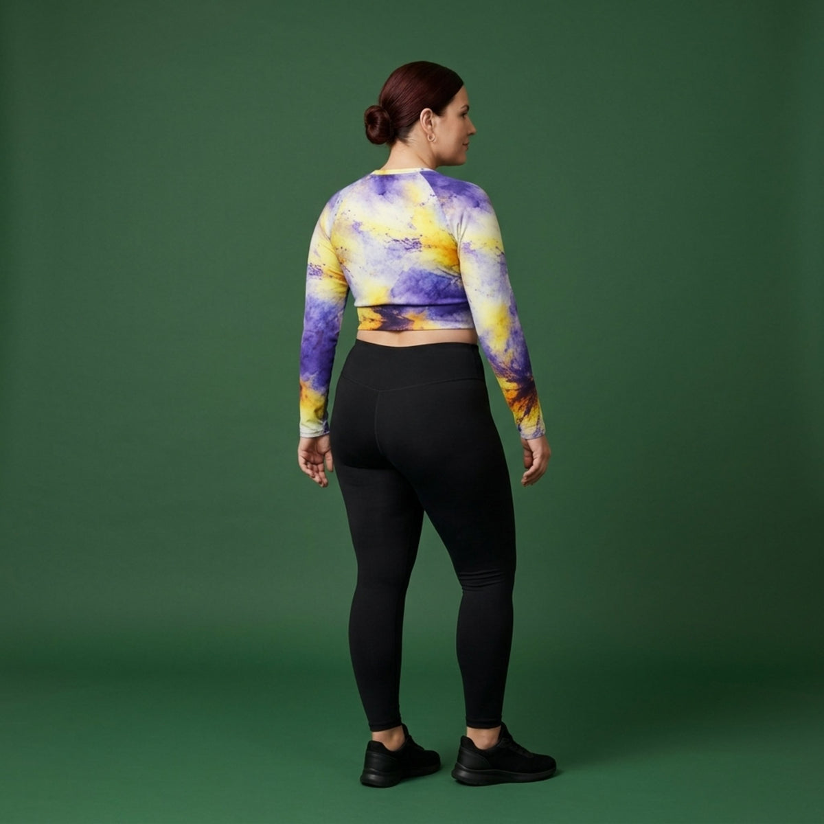 Penny Purple Picotee Viola Long Sleeve Crop Top – abstract print from the real flower, image 2