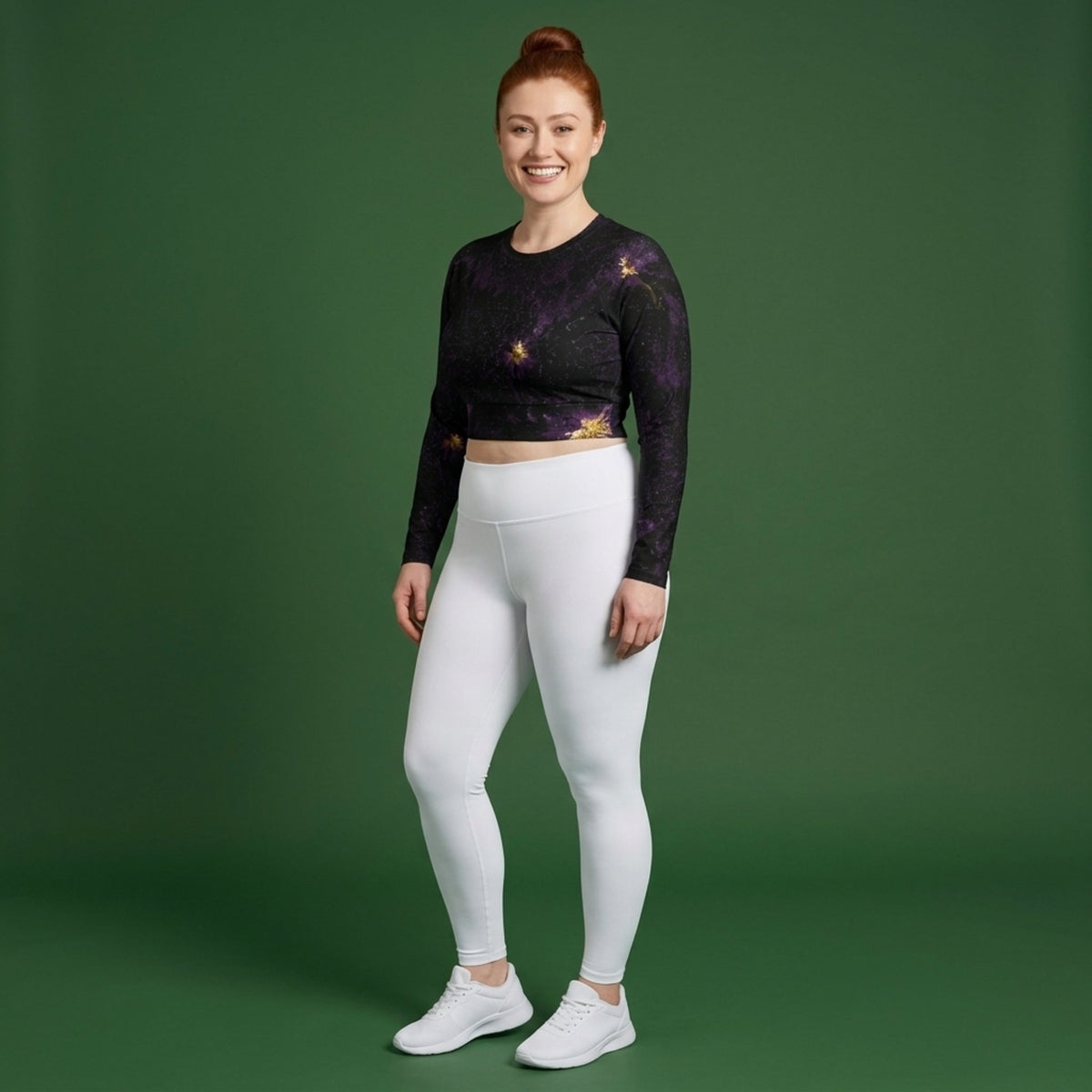 Sorbet Black Delight Viola Long Sleeve Crop Top – abstract print from the real flower, image 1