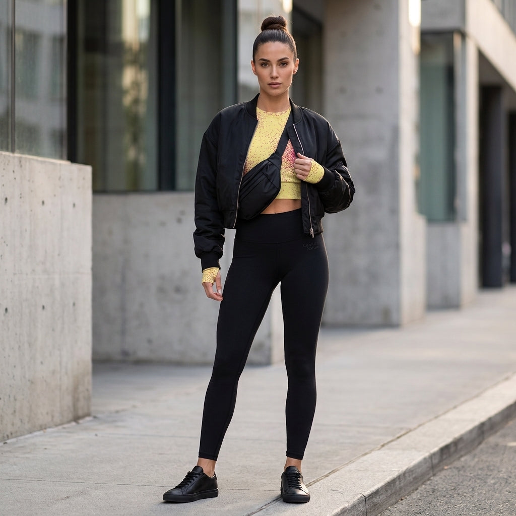 Model posing in a street-style shot wearing Dust Bunny Orchid (deep burgundy) long-sleeve crop top.
