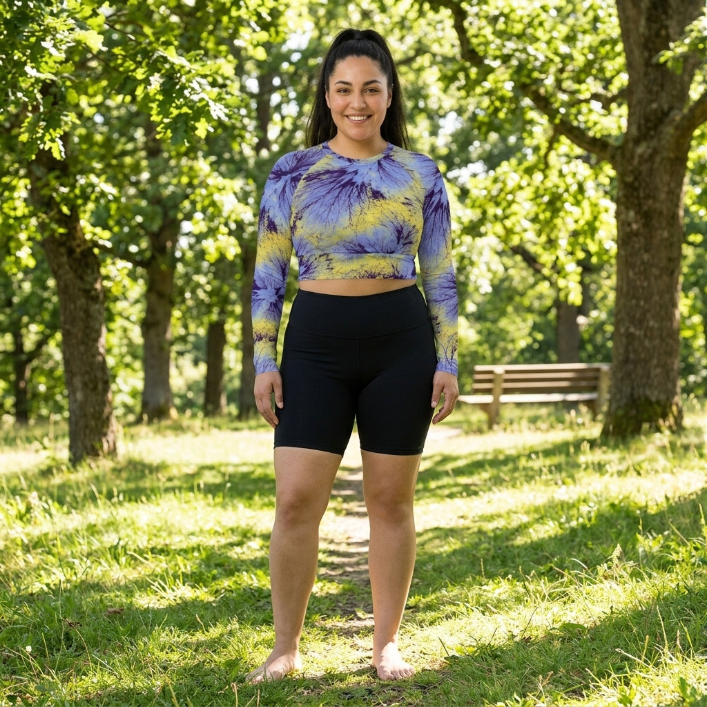 Deltini Blue Purple Wing Viola Long Sleeve Crop Top