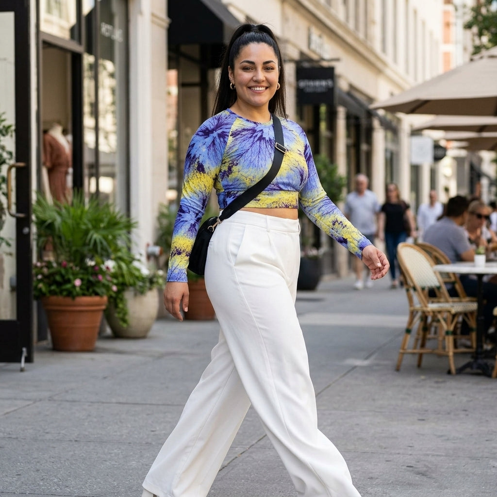 Deltini Blue Purple Wing Viola Long Sleeve Crop Top