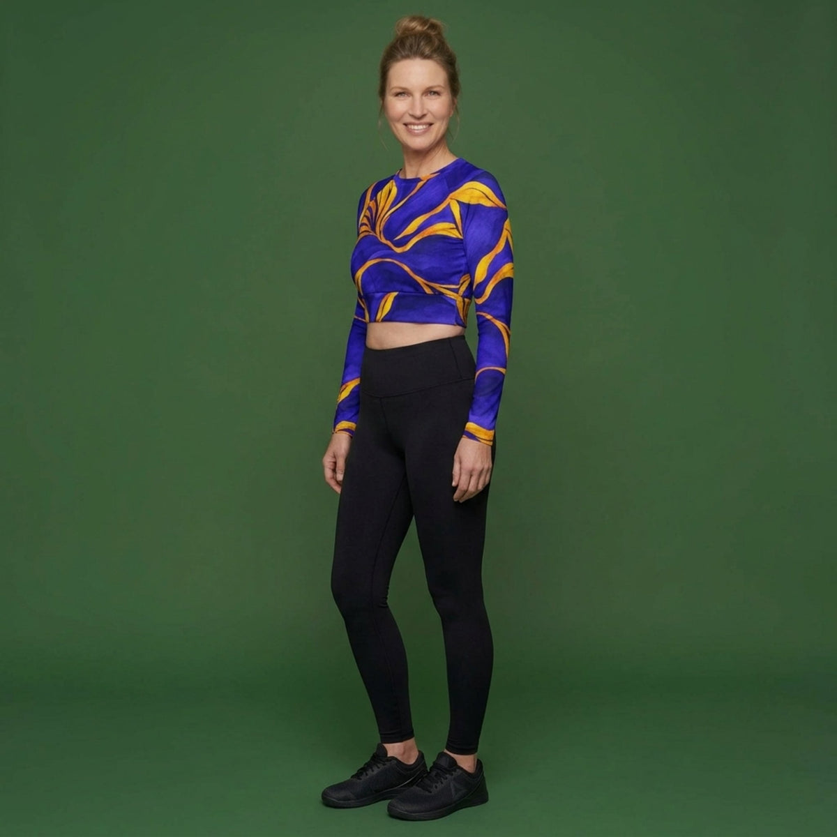 Sorbet Morpho Viola Long Sleeve Crop Top – abstract print from the real flower, image 1
