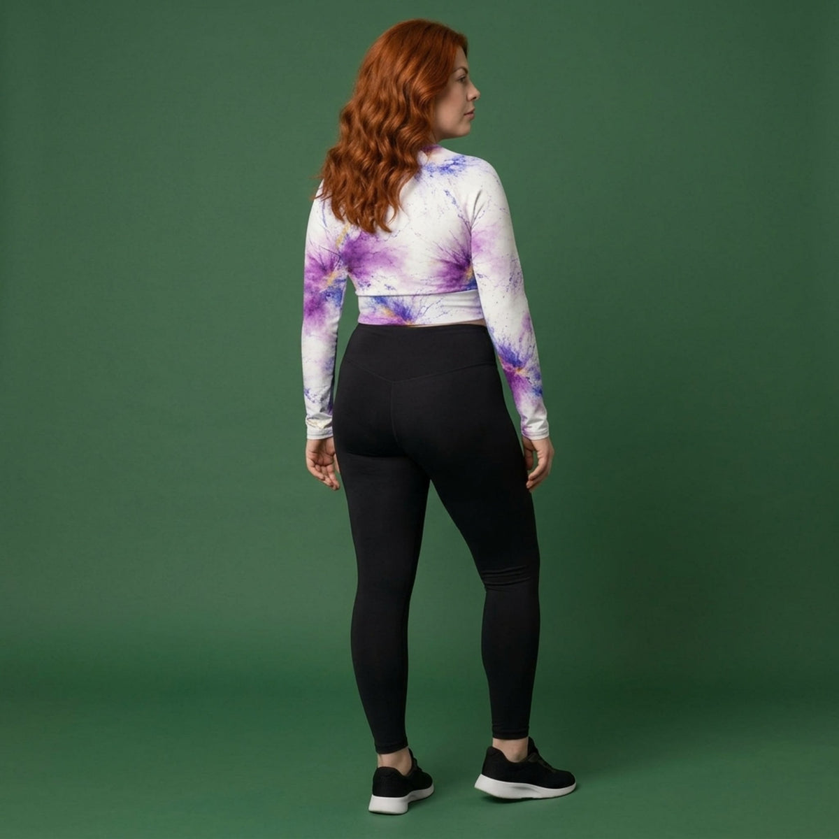 Sorbet Pink Halo Viola Long Sleeve Crop Top – abstract print from the real flower, image 2