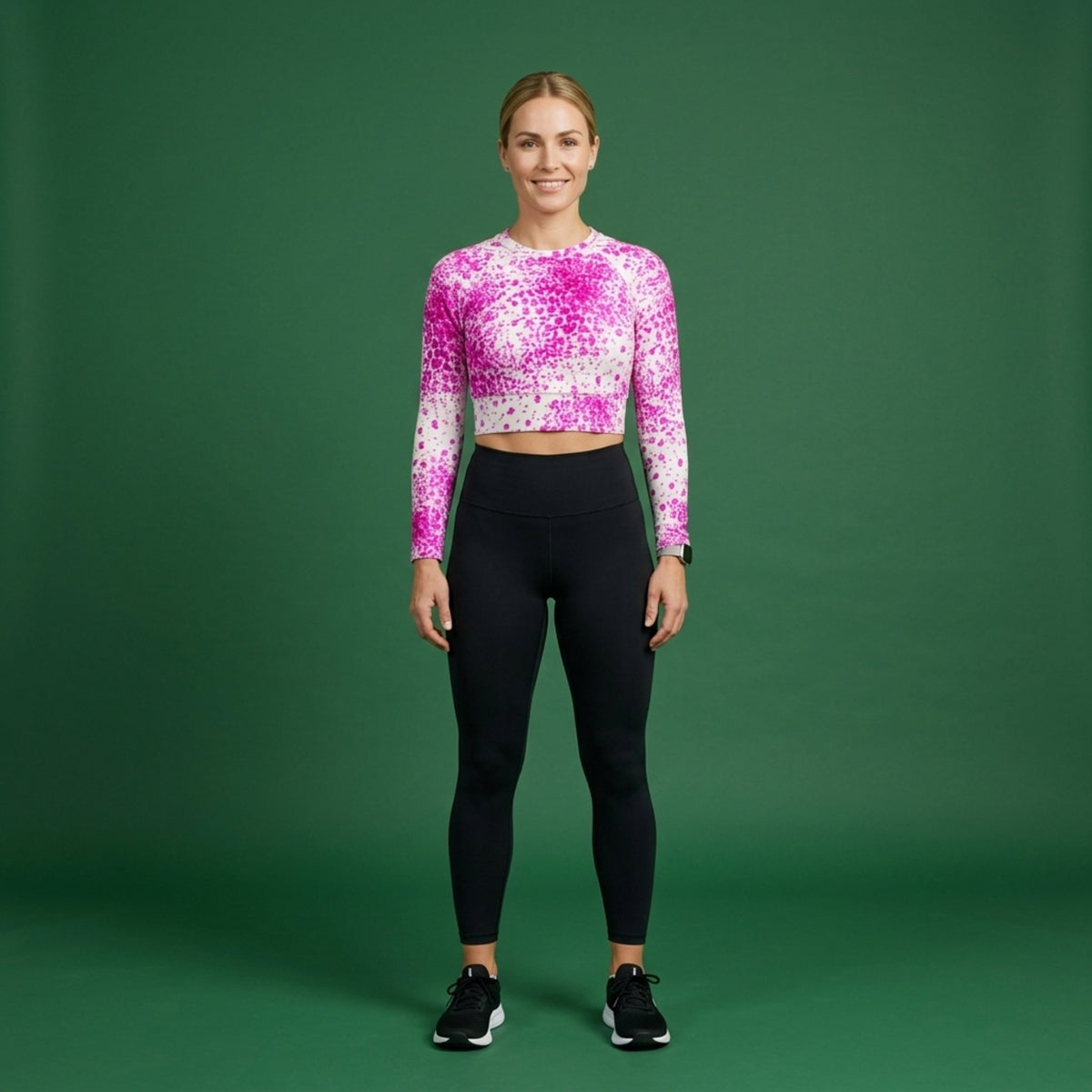 Pale Face Clown Orchid Long Sleeve Crop Top – abstract print from the real flower, image 3