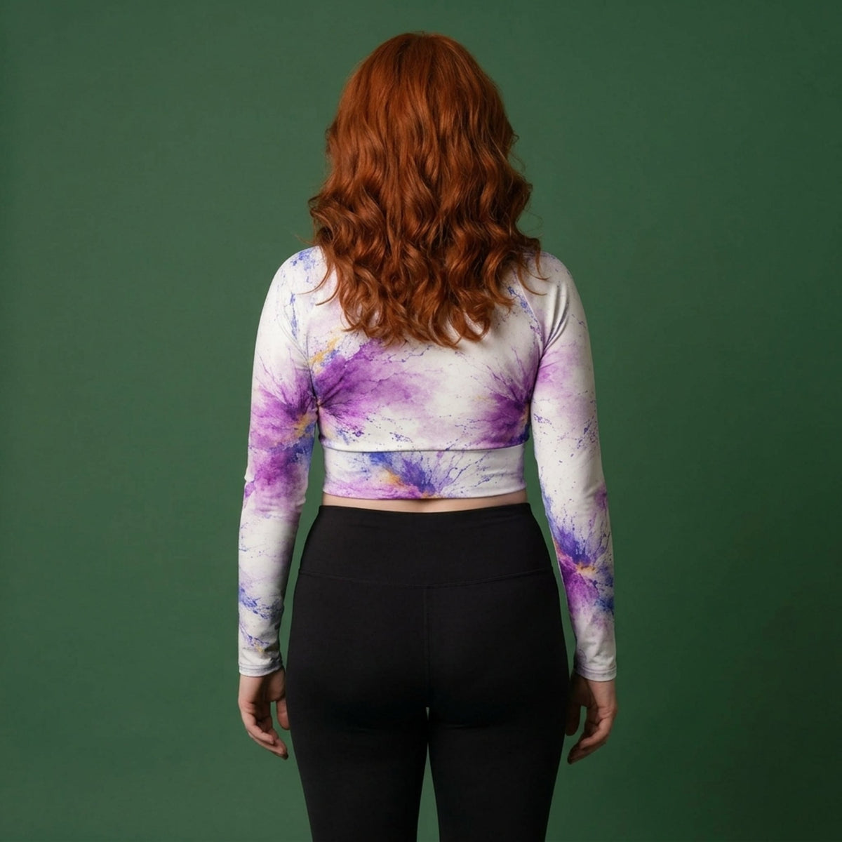 Sorbet Pink Halo Viola Long Sleeve Crop Top – abstract print from the real flower, image 5