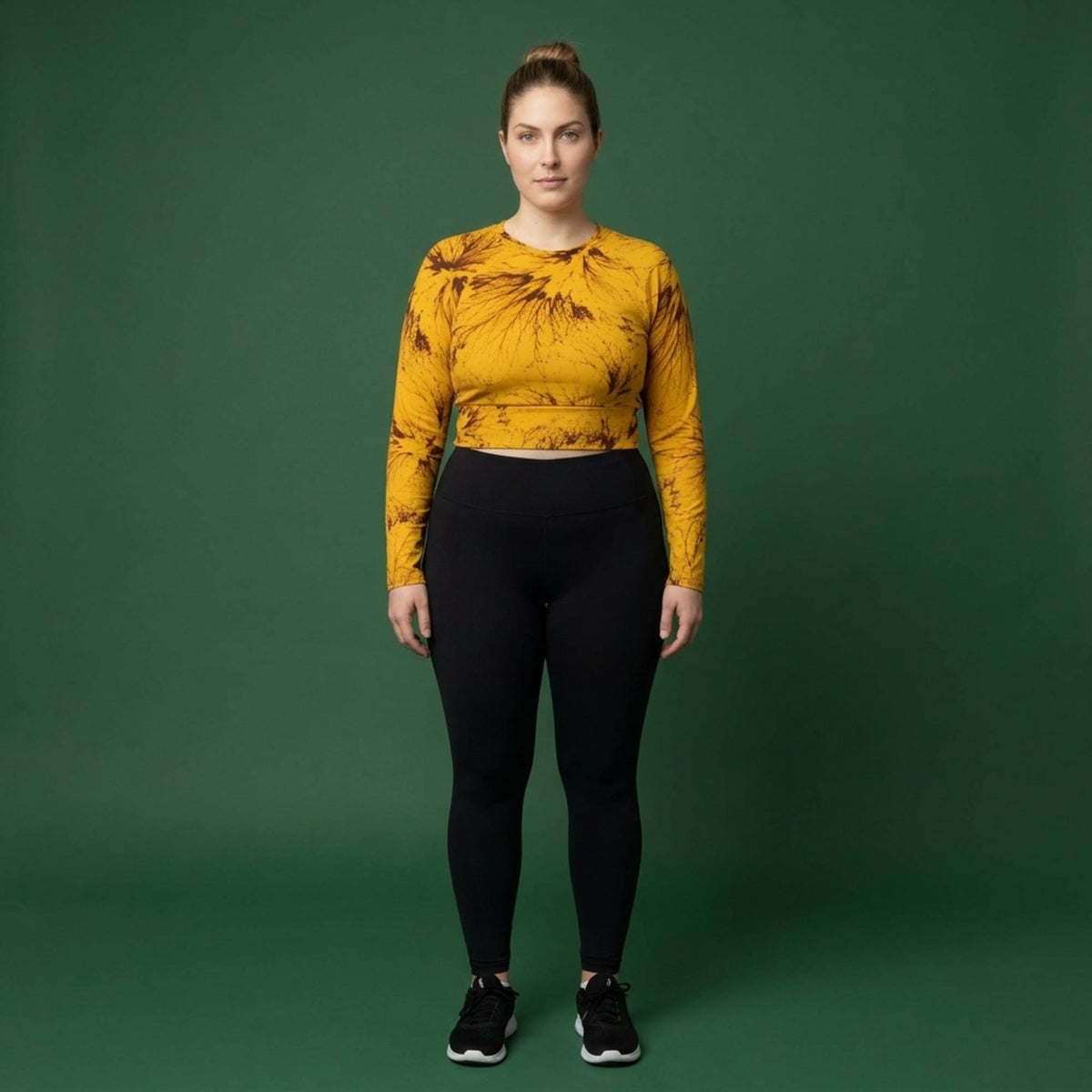 Sorbet Honeybee Viola Long Sleeve Crop Top – abstract print from the real flower, image 5