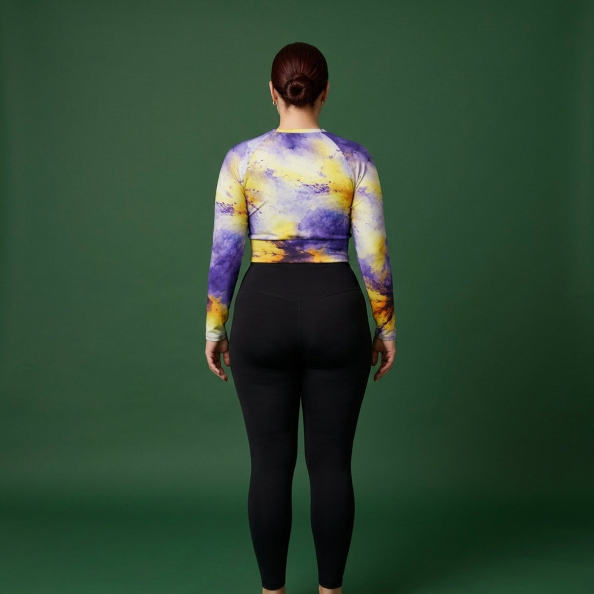 Penny Purple Picotee Viola Long Sleeve Crop Top – abstract print from the real flower, image 3