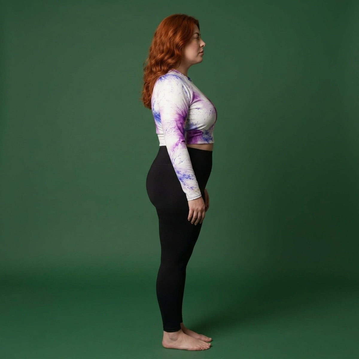 Sorbet Pink Halo Viola Long Sleeve Crop Top – abstract print from the real flower, image 3