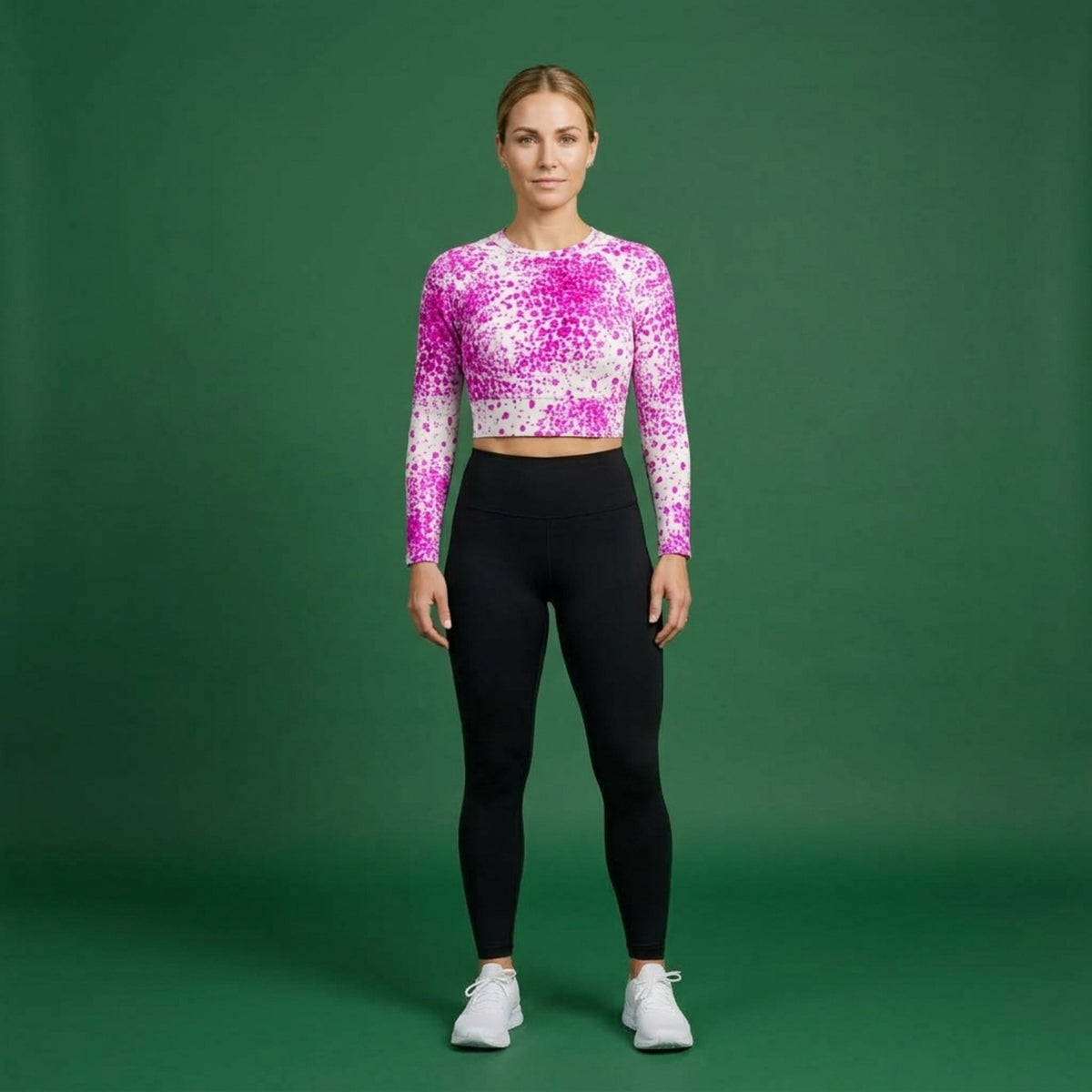 Pale Face Clown Orchid Long Sleeve Crop Top – abstract print from the real flower, image 8