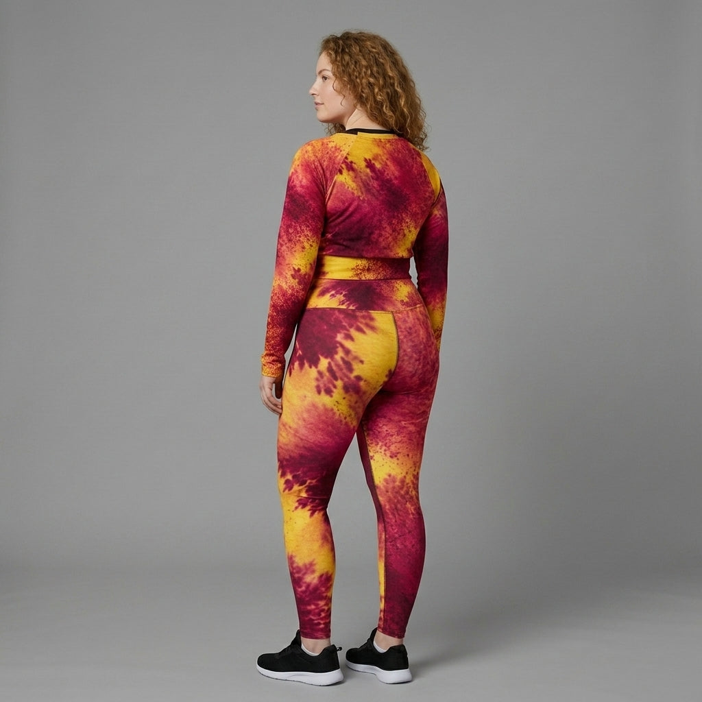 Long-sleeve crop top in the Xen Phoenix Orchid print, studio product shot (view 3).