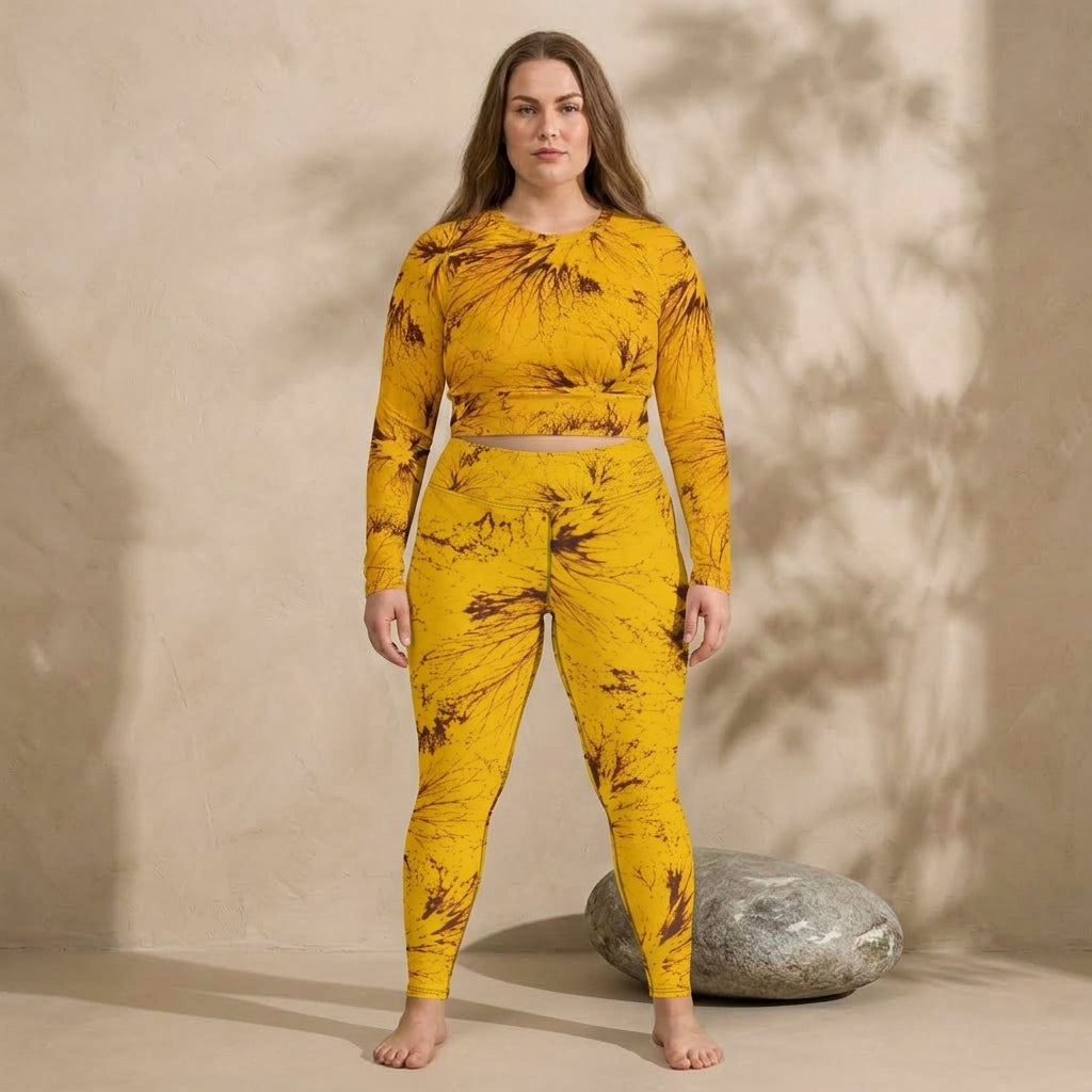 Model wearing a matching activewear set in the Sorbet Honeybee print (view 2).