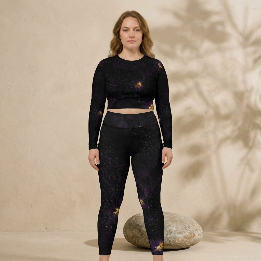 Model wearing black activewear set