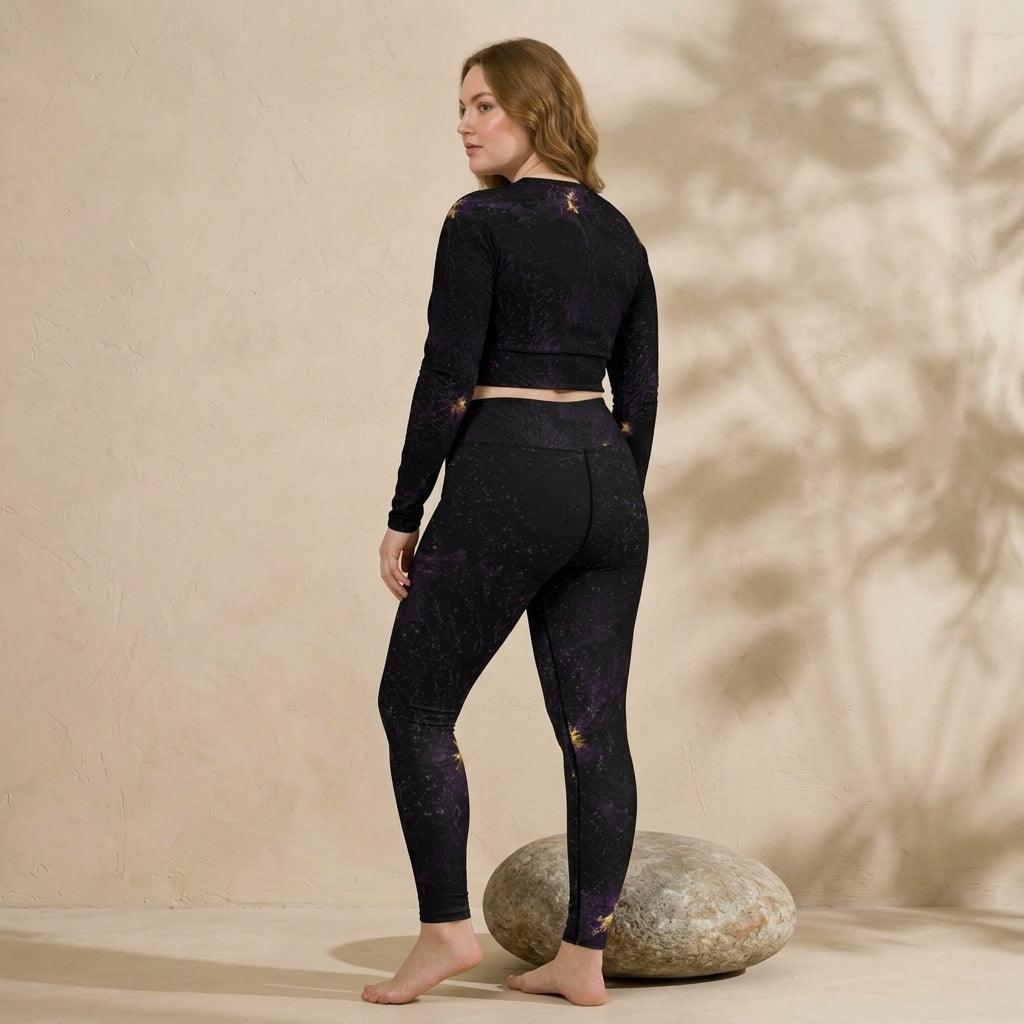 Model wearing black activewear set, alternate view