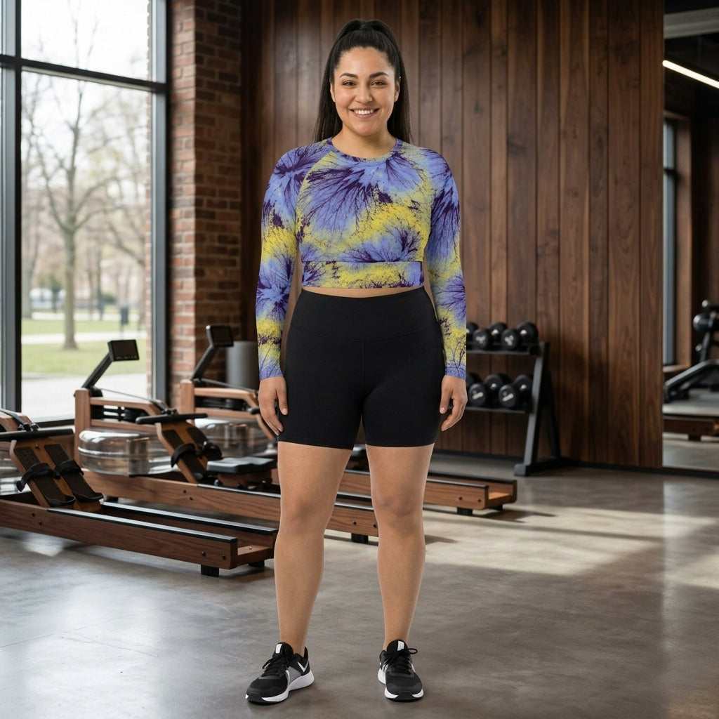 Deltini Blue Purple Wing Viola Long Sleeve Crop Top
