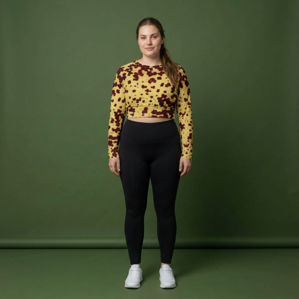 Godefroyae Orchid Long Sleeve Crop Top – abstract print from the real flower, image 4