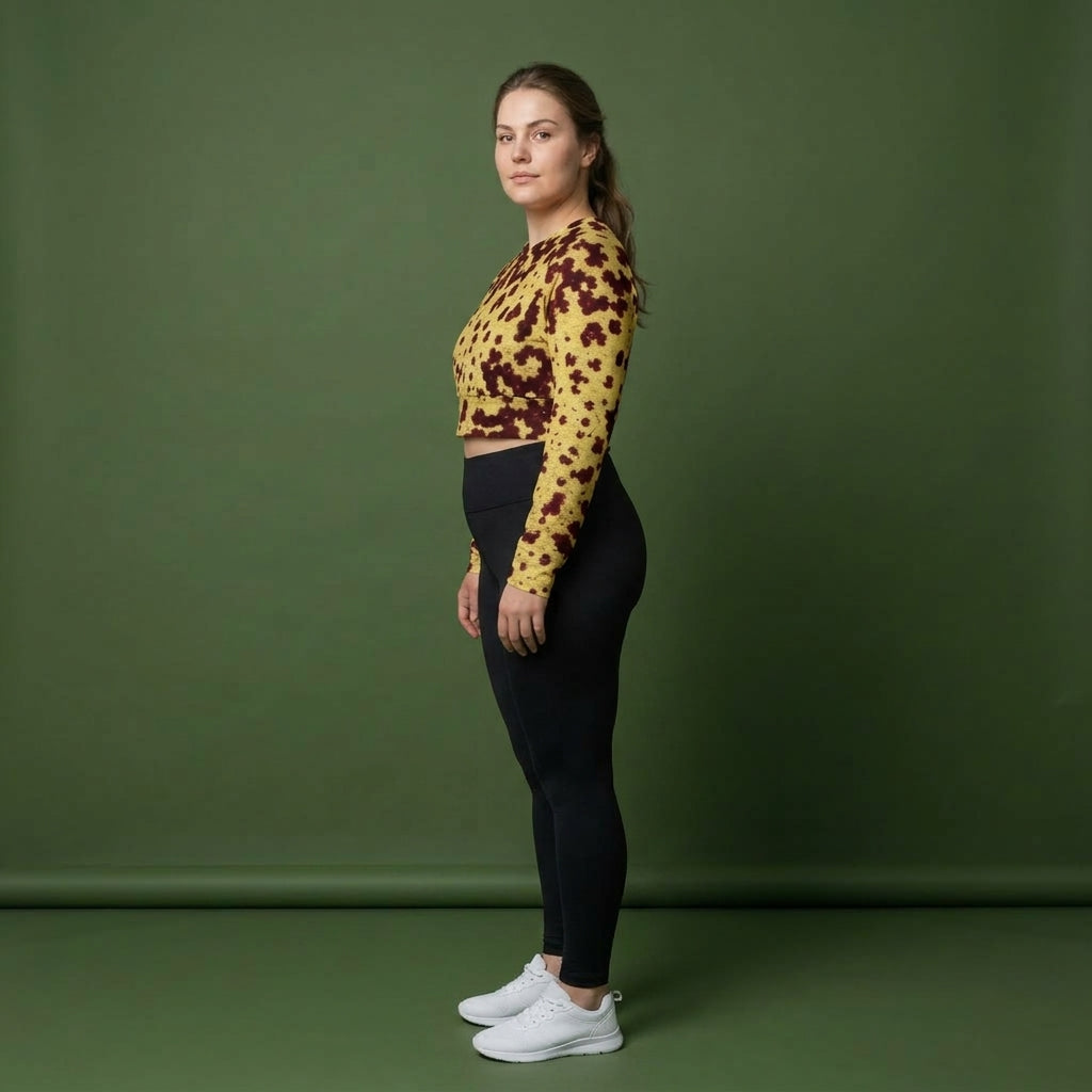 Godefroyae Orchid Long Sleeve Crop Top – abstract print from the real flower, image 3