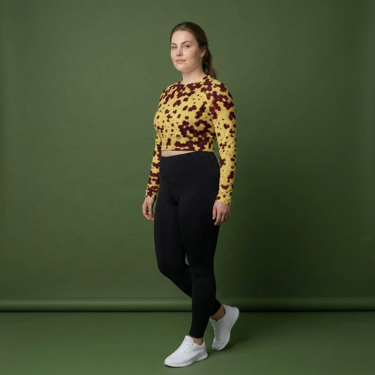 Godefroyae Orchid Long Sleeve Crop Top – abstract print from the real flower, image 1
