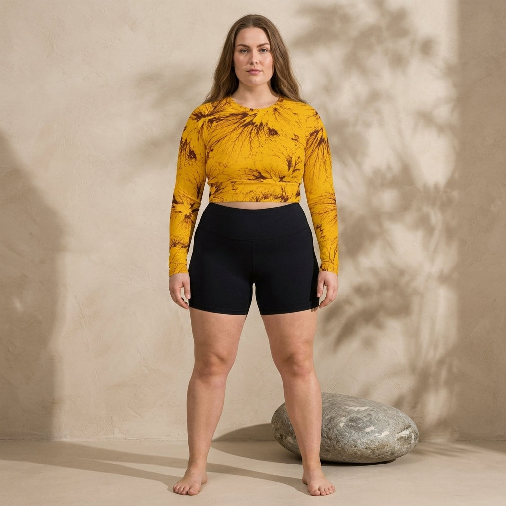 Model wearing a yellow Sorbet Honeybee activewear set.