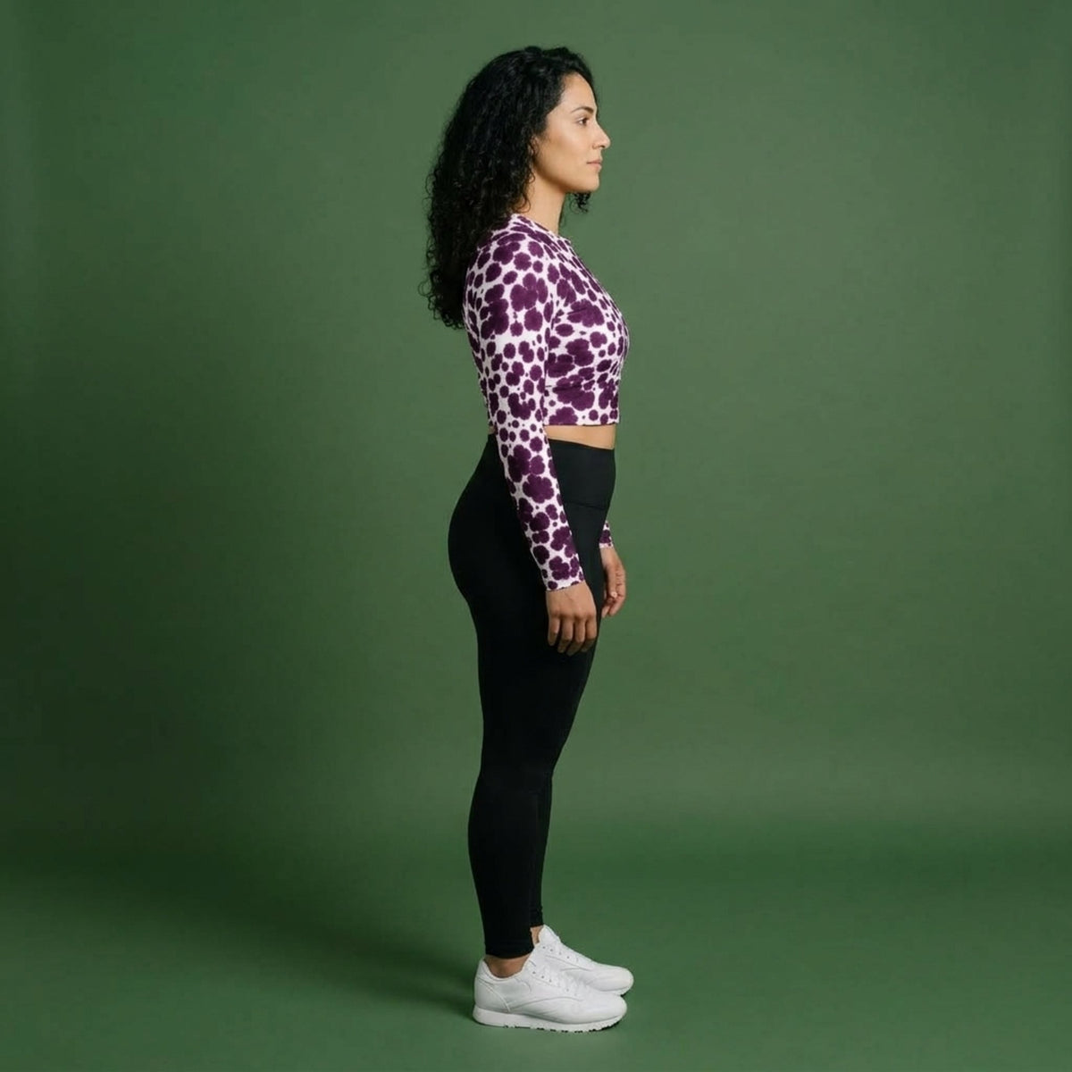 Lioulin Wild Cat Orchid Long Sleeve Crop Top – abstract print from the real flower, image 3