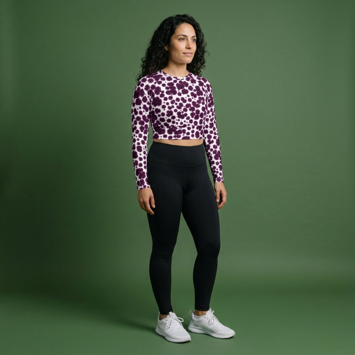 Lioulin Wild Cat Orchid Long Sleeve Crop Top – abstract print from the real flower, image 1