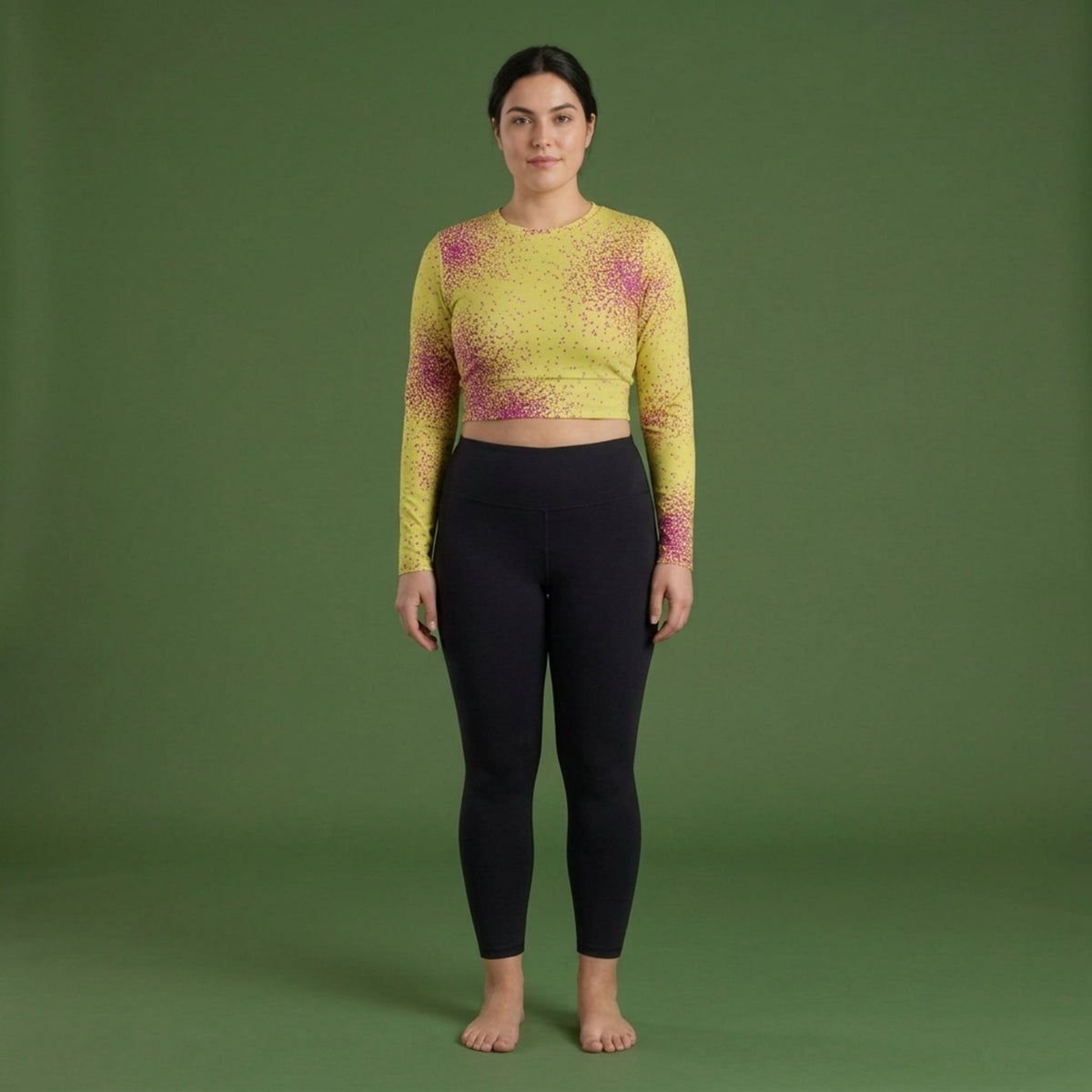 Dust Bunny Orchid Long Sleeve Crop Top – abstract print from the real flower, image 3