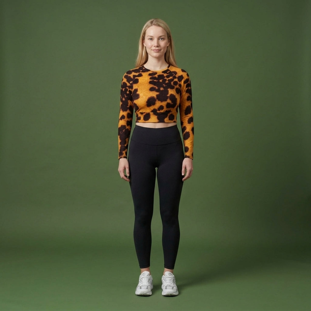 Tiger Orchid Long Sleeve Crop Top – abstract print from the real flower, image 3