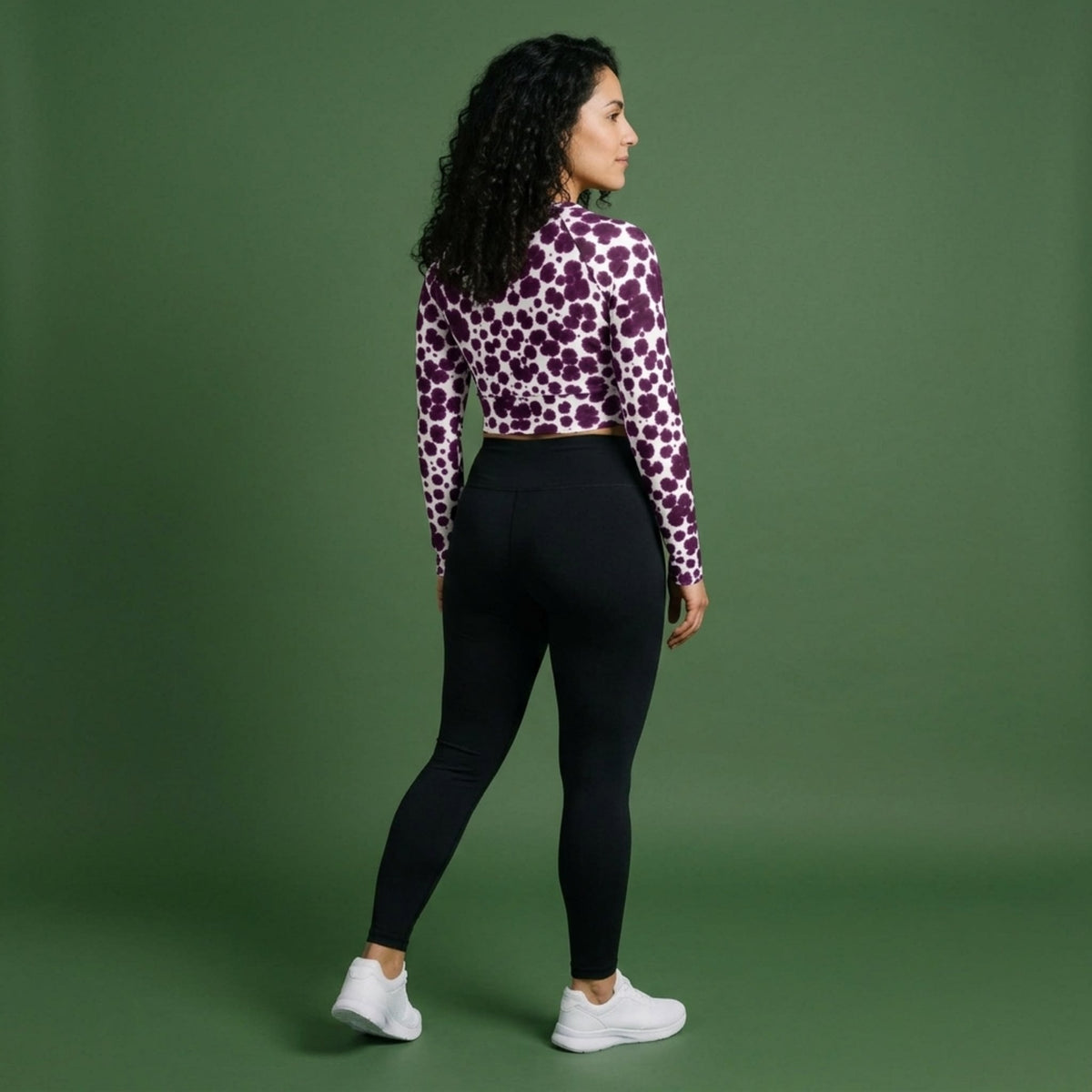 Lioulin Wild Cat Orchid Long Sleeve Crop Top – abstract print from the real flower, image 2
