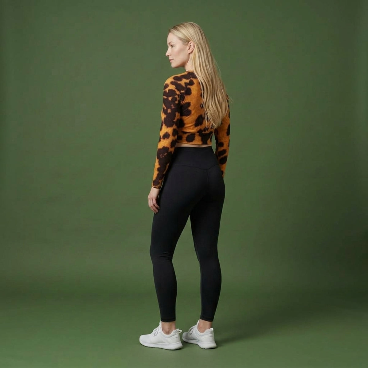 Tiger Orchid Long Sleeve Crop Top – abstract print from the real flower, image 4