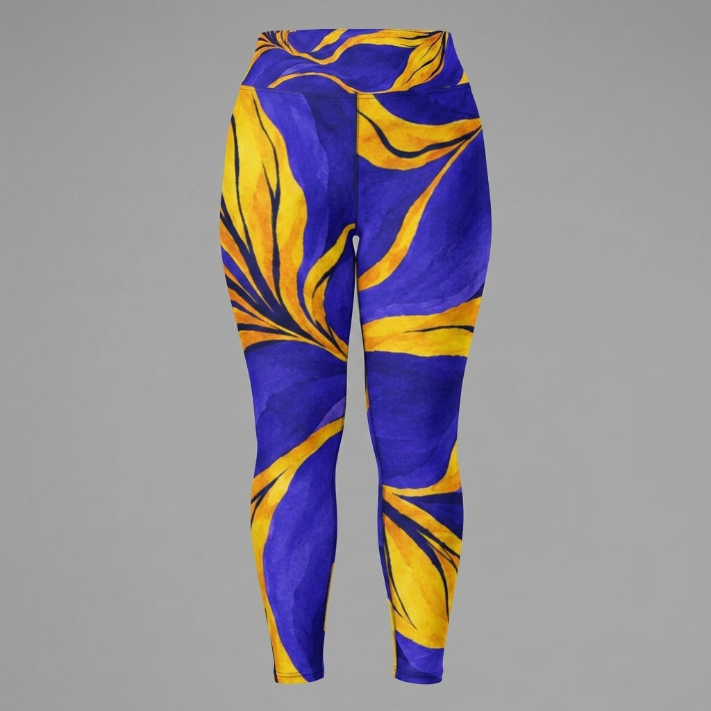 Patterned purple activewear leggings, product view