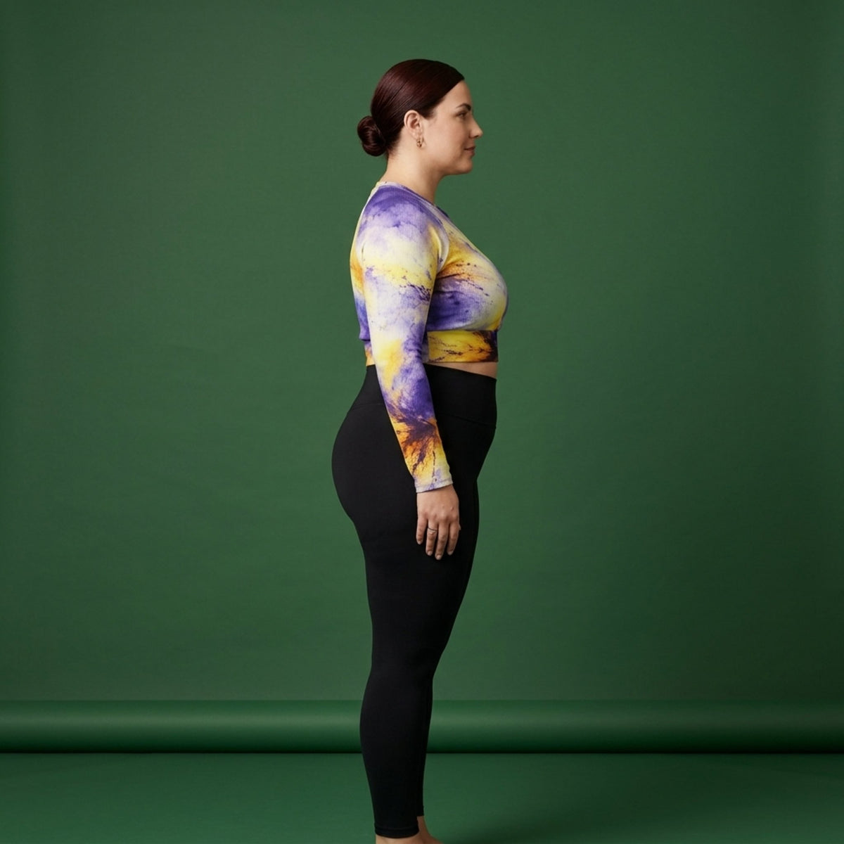 Penny Purple Picotee Viola Long Sleeve Crop Top – abstract print from the real flower, image 5