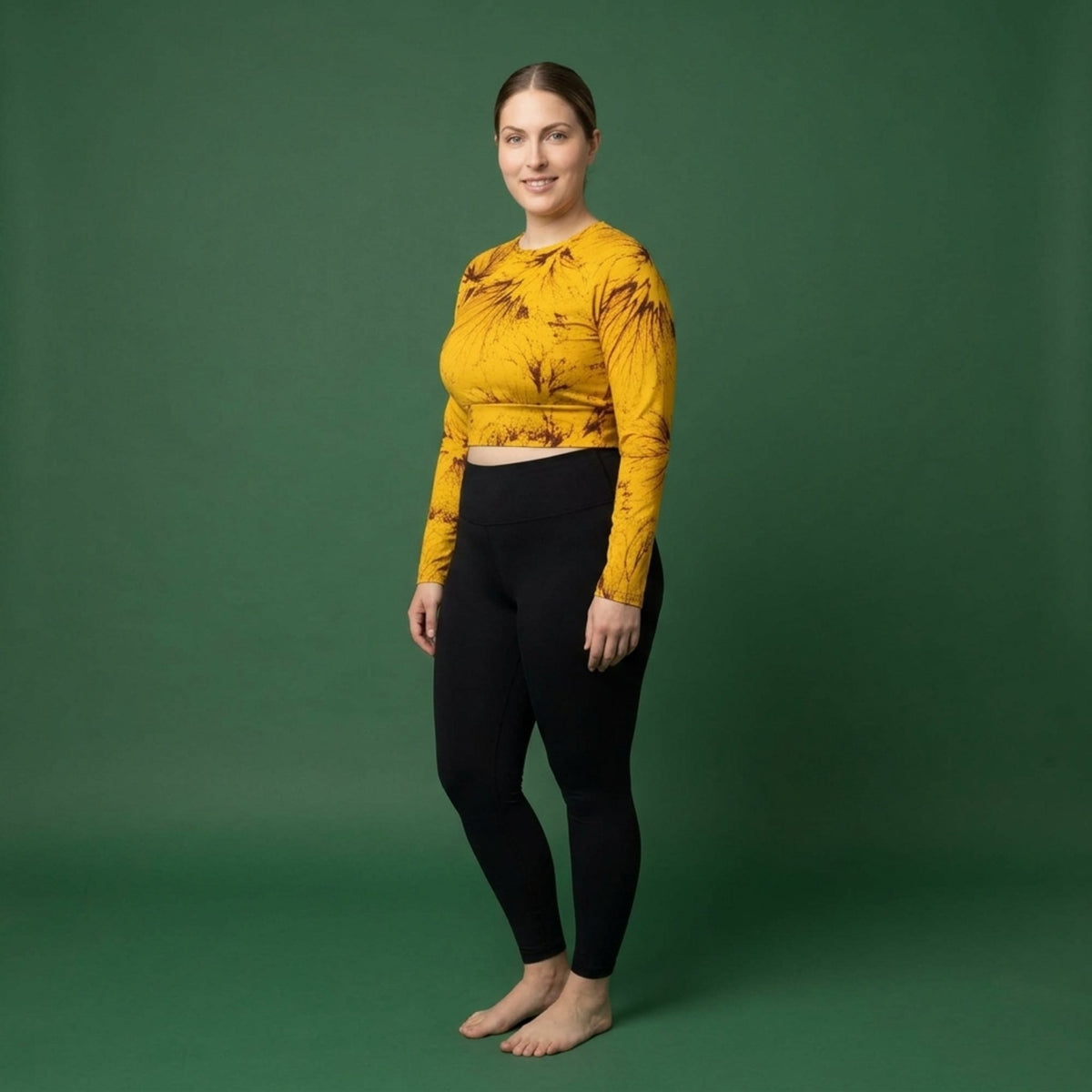 Sorbet Honeybee Viola Long Sleeve Crop Top – abstract print from the real flower, image 1