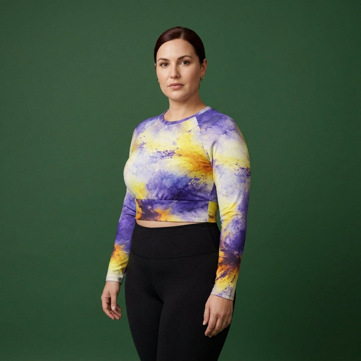 Penny Purple Picotee Viola Long Sleeve Crop Top – abstract print from the real flower, image 1